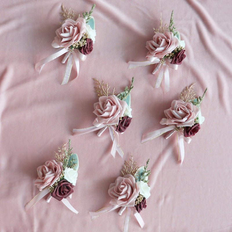 Cameo Rose Boutonniere 12 Pcs Artificial Silk Flowers Wedding Bulk Wholesale