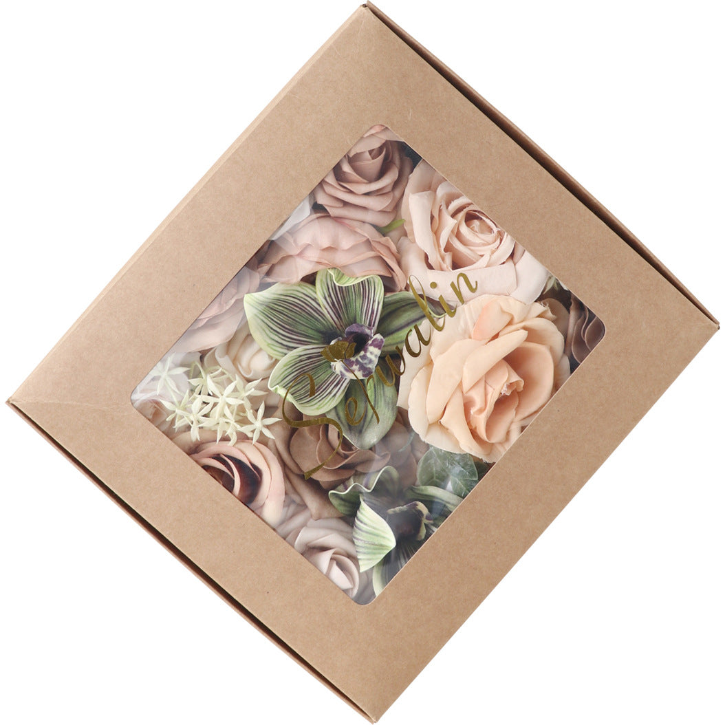 Artificial Caramel Rose & Cymbidium Boxed Flowers | Wedding Ceremony Decor DIY Bridal Bouquet Birthday & Wedding Gift