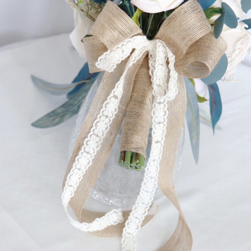 11 Inch Cascading Noble Rose Bouquet, Navy Blue and Champagne, 1 Pc Artificial Wedding Flowers