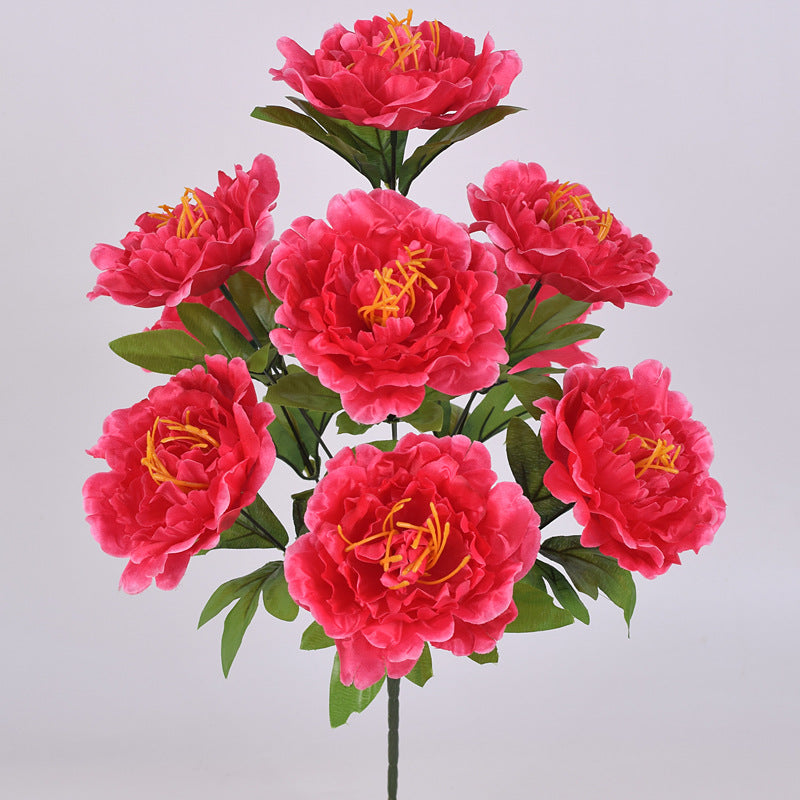 19 Inch Artificial Peony Bush - 1 Stem Silk Cemetery Flowers