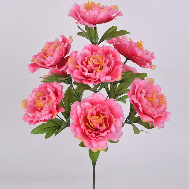 19 Inch Artificial Peony Bush - 1 Stem Silk Cemetery Flowers