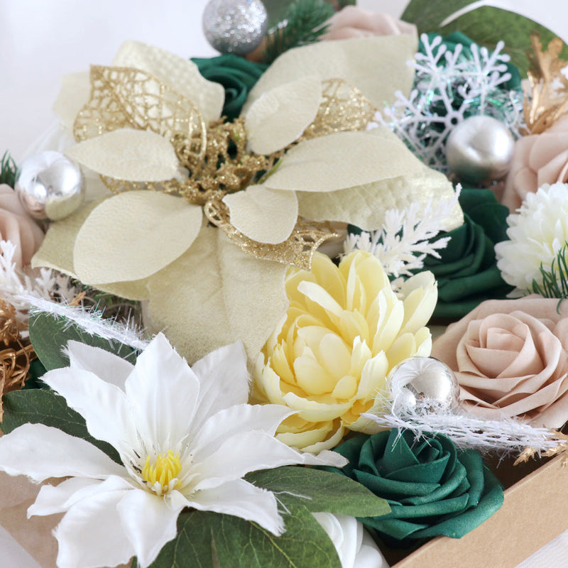 Christmas Artificial Flowers Combo Box Set 50 Pcs Mixed Colors Bulk for DIY Tree Ornaments Wreath Floral Arrangements