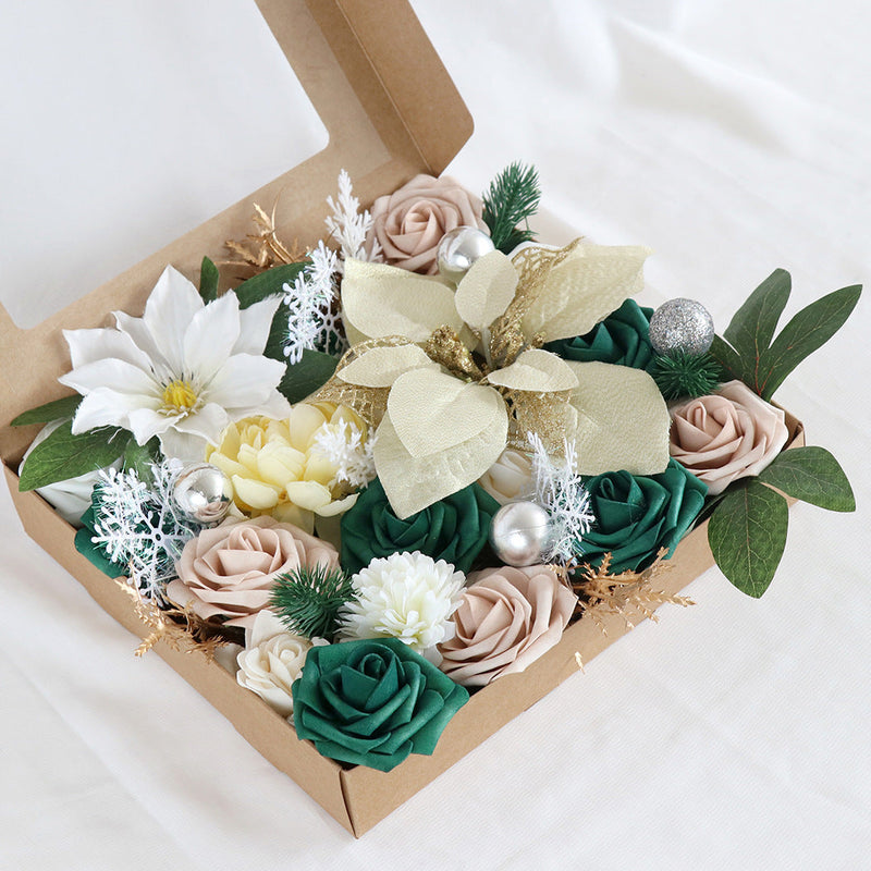 Christmas Artificial Flowers Combo Box Set 50 Pcs Mixed Colors Bulk for DIY Tree Ornaments Wreath Floral Arrangements