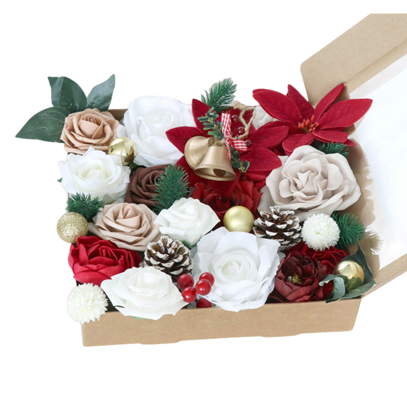 Christmas Artificial Flowers Combo Box Set 50 Pcs Mixed Colors Bulk for DIY Tree Ornaments Wreath Floral Arrangements