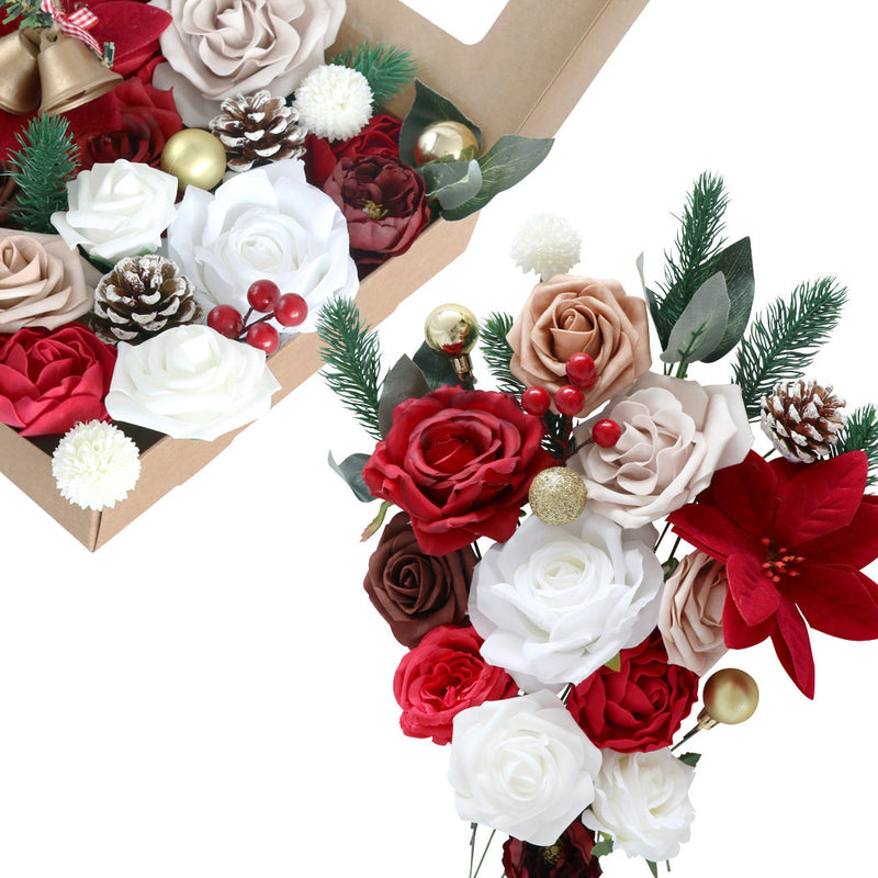 Christmas Artificial Flowers Combo Box Set 50 Pcs Mixed Colors Bulk for DIY Tree Ornaments Wreath Floral Arrangements