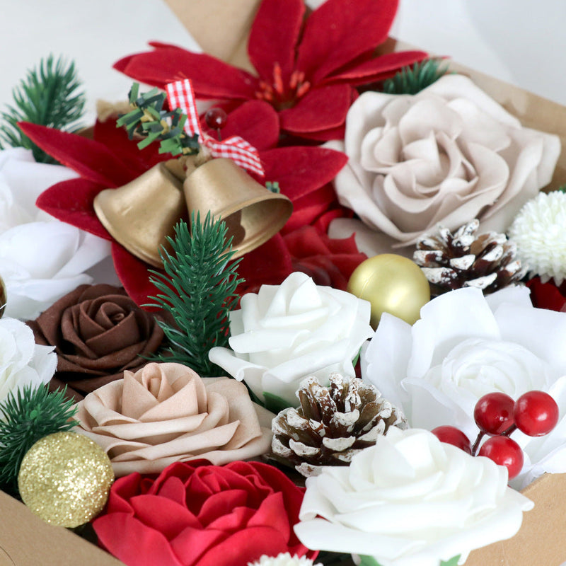 Christmas Artificial Flowers Combo Box Set 50 Pcs Mixed Colors Bulk for DIY Tree Ornaments Wreath Floral Arrangements