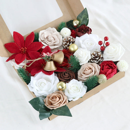 Christmas Artificial Flowers Combo Box Set 50 Pcs Mixed Colors Bulk for DIY Tree Ornaments Wreath Floral Arrangements