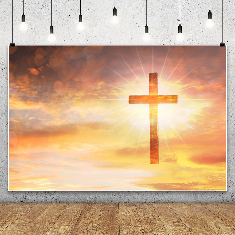 Christian Cross Backdrop for Newborn Baptism - Blue Sky Sunlight Religious Party Decoration Background