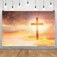 Christian Cross Backdrop for Newborn Baptism - Blue Sky Sunlight Religious Party Decoration Background