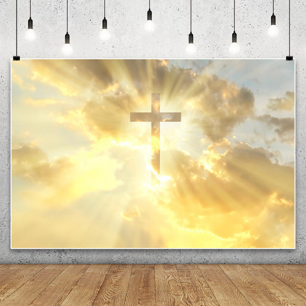 Christian Cross Backdrop for Newborn Baptism - Blue Sky Sunlight Religious Party Decoration Background
