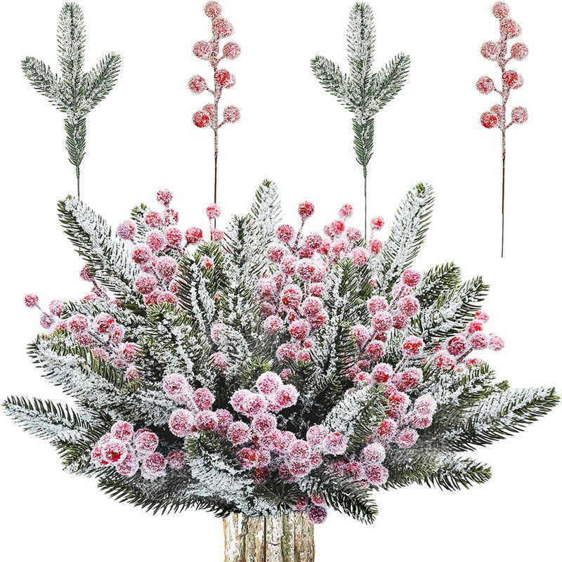 Christmas Artificial Flower Bouquet Snow - Dusted Berries & Cedar Branches