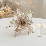 9.8 Inch Artificial Glitter Poinsettia Picks for Christmas Tree Ornaments, Bulk Quantity