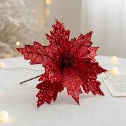 9.8 Inch Artificial Glitter Poinsettia Picks for Christmas Tree Ornaments, Bulk Quantity
