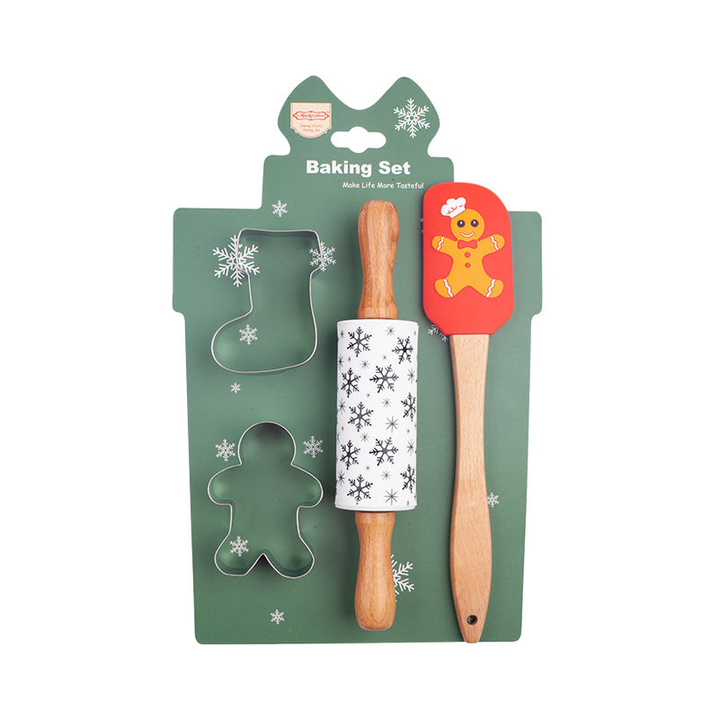 Christmas Baking Tool Set - Festive Rolling Pin, Silicone Spatula & Cookie Cutters for Holiday Baking Fun