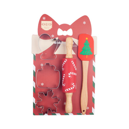 Christmas Baking Tool Set - Festive Rolling Pin, Silicone Spatula & Cookie Cutters for Holiday Baking Fun