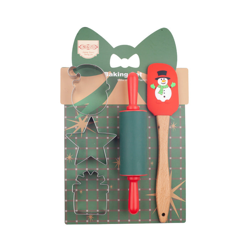 Christmas Baking Tool Set - Festive Rolling Pin, Silicone Spatula & Cookie Cutters for Holiday Baking Fun