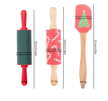 Christmas Baking Tool Set - Festive Rolling Pin, Silicone Spatula & Cookie Cutters for Holiday Baking Fun