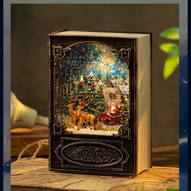 Christmas Book-Shaped Snow Globe Night Light & Music Box - 5.2×2.7×7.5 Santa & Snowman Decor with Melody & Snowfall