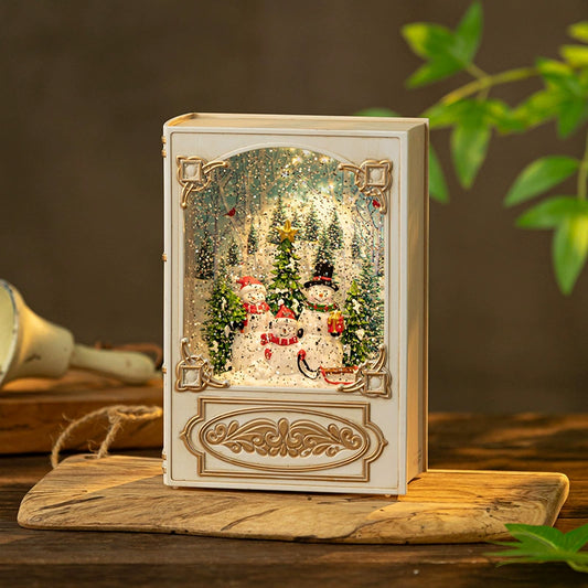 Christmas Book-Shaped Snow Globe Night Light & Music Box - 5.2×2.7×7.5 Santa & Snowman Decor with Melody & Snowfall