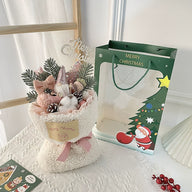 Christmas Bouquet Decoration Gift Set - Festive Doll Arrangement with Gift Bag, Card & String Lights