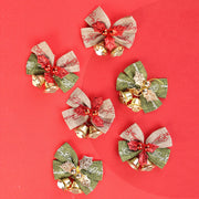 5 Pcs Christmas Linen Bowknot with Jingle Bells for Wreath Decoration Bulk Pack