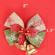 5 Pcs Christmas Linen Bowknot with Jingle Bells for Wreath Decoration Bulk Pack