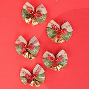 5 Pcs Christmas Linen Bowknot with Jingle Bells for Wreath Decoration Bulk Pack