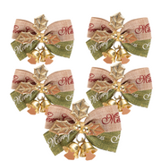5 Pcs Christmas Linen Bowknot with Jingle Bells for Wreath Decoration Bulk Pack