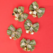 5 Pcs Christmas Linen Bowknot with Jingle Bells for Wreath Decoration Bulk Pack