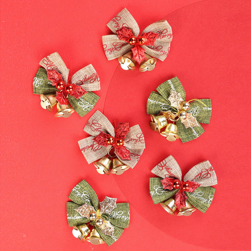 5 Pcs Christmas Linen Bowknot with Jingle Bells for Wreath Decoration Bulk Pack