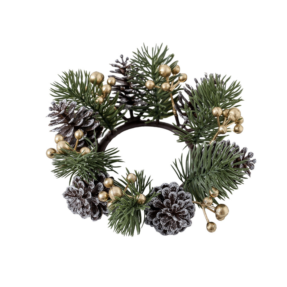Christmas Candle Ring Wreath with Pinecones - Tabletop Decor