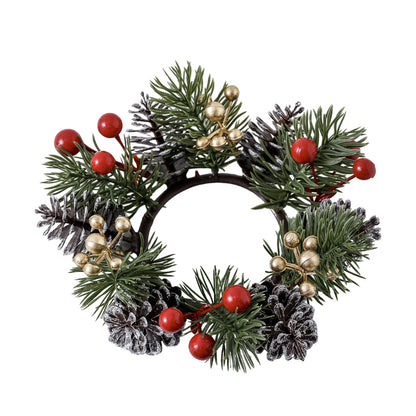 Christmas Candle Ring Wreath with Pinecones - Tabletop Decor
