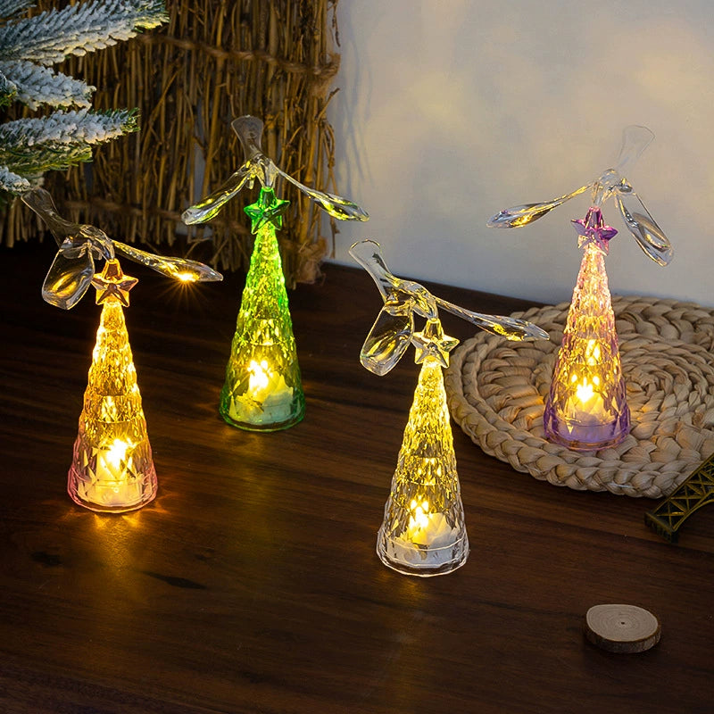 Christmas Crystal Bird Rotating Tree Light - Mini Colorful LED Decor for Desktop, 2.4"×2.4"×5" Festive Ornament
