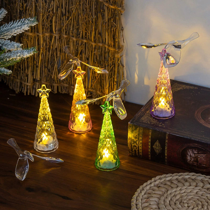 Christmas Crystal Bird Rotating Tree Light - Mini Colorful LED Decor for Desktop, 2.4"×2.4"×5" Festive Ornament
