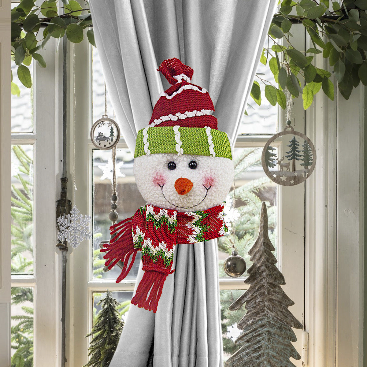 Christmas Curtain Tiebacks, Santa & Snowman Plush Curtain Holders for Holiday Decor