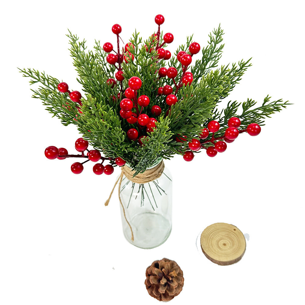 Christmas Decor - Artificial Red Berry & Pine Needle Arrangement for DIY Floral Decor
