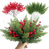 Christmas Decor - Artificial Red Berry & Pine Needle Arrangement for DIY Floral Decor