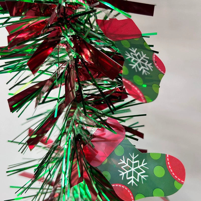 Christmas Decorative Tinsel: Santa, Stocking & Gingerbread Man, 3.54" Wide × 78.7" Long