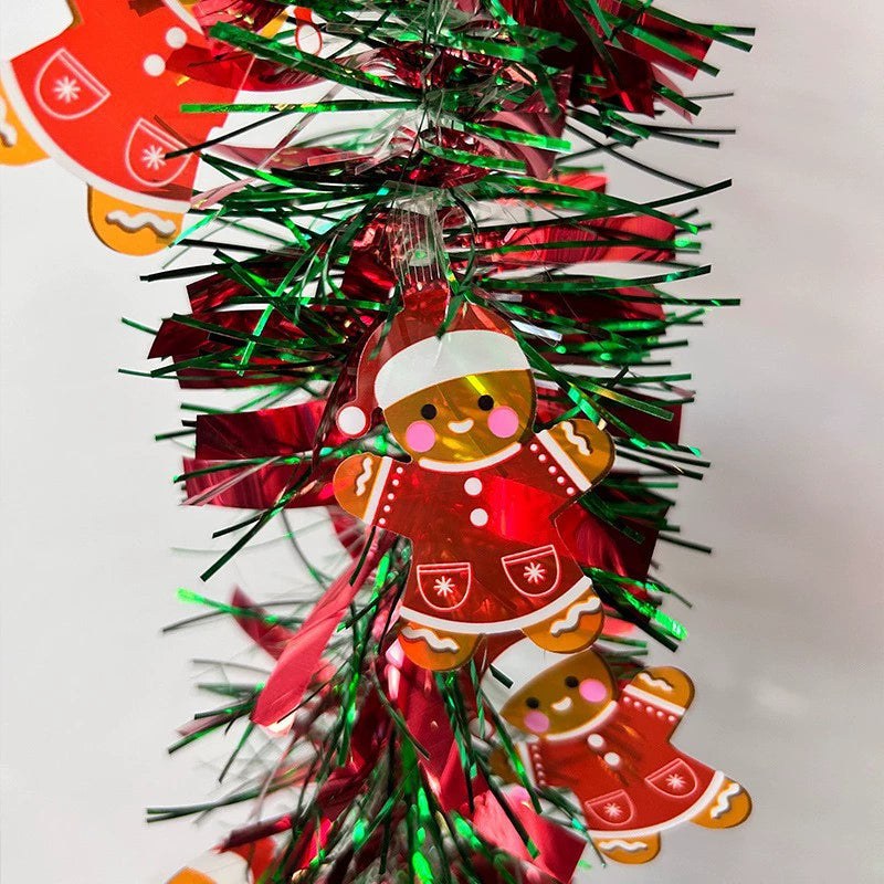 Christmas Decorative Tinsel: Santa, Stocking & Gingerbread Man, 3.54" Wide × 78.7" Long