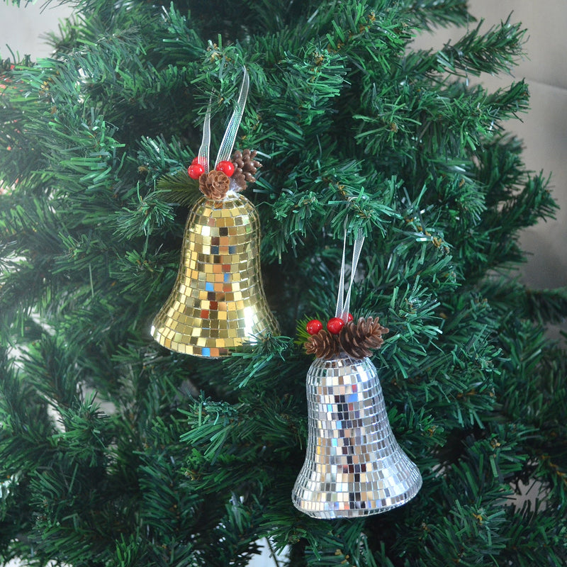 Christmas Disco Bell Ornaments Bulk Set, Groovy Holiday Decorations, Multiple Colors, Durable Plastic