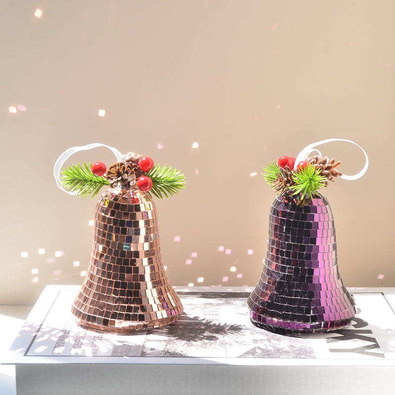 Christmas Disco Bell Ornaments Bulk Set, Groovy Holiday Decorations, Multiple Colors, Durable Plastic