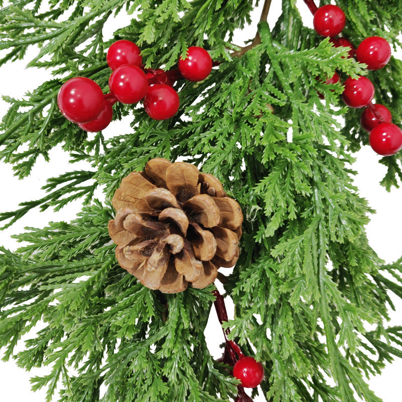25 Inch Faux Cedar Hanging Vine with Red Berries and Pine Cones, 1 Pc Artificial Garland