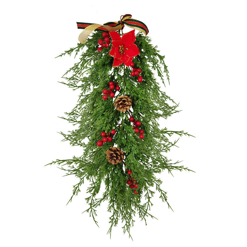 25 Inch Faux Cedar Hanging Vine with Red Berries and Pine Cones, 1 Pc Artificial Garland