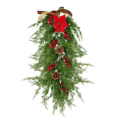 25 Inch Faux Cedar Hanging Vine with Red Berries and Pine Cones, 1 Pc Artificial Garland