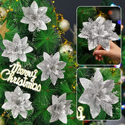 100 Pcs Silver White Artificial Poinsettia Flowers for Christmas Decoration