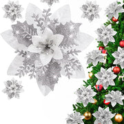 100 Pcs Silver White Artificial Poinsettia Flowers for Christmas Decoration