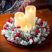 Christmas Frosted Red Berry Candle Wreath Bulk Holiday Decor for Fireplace Dining Table