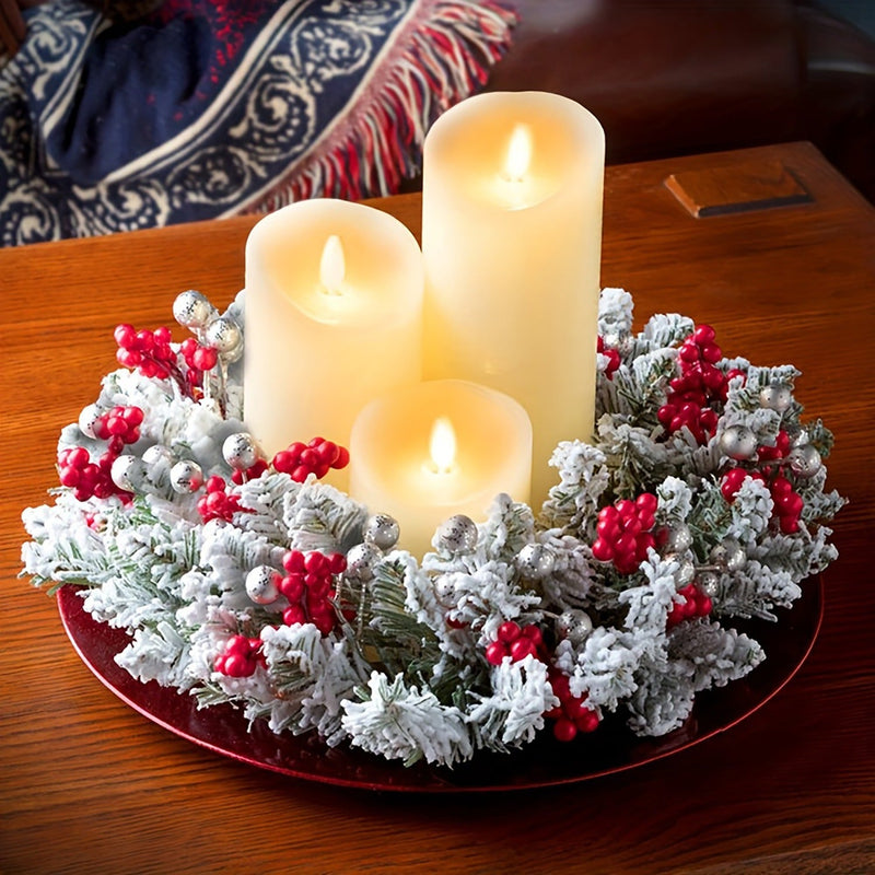 Christmas Frosted Red Berry Candle Wreath Bulk Holiday Decor for Fireplace Dining Table