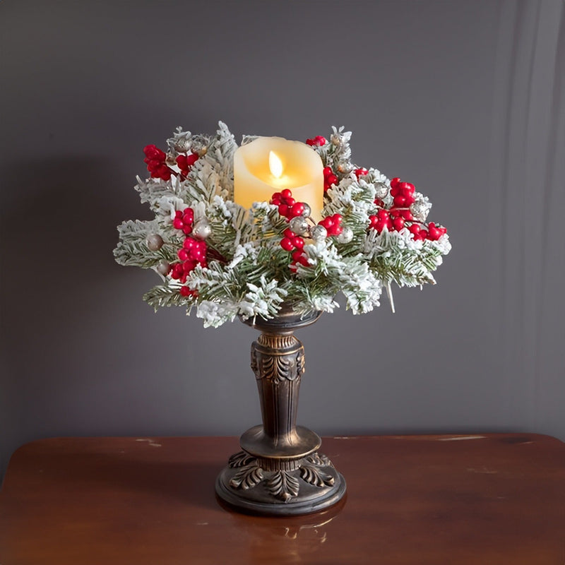 Christmas Frosted Red Berry Candle Wreath Bulk Holiday Decor for Fireplace Dining Table