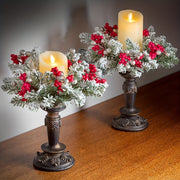 Christmas Frosted Red Berry Candle Wreath Bulk Holiday Decor for Fireplace Dining Table